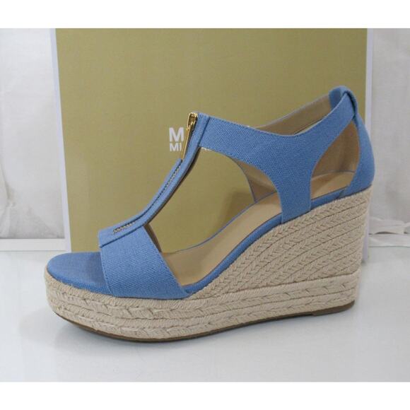 Michael Kors Berkley Mid Platform Wedge Sandals Espadrille French blue Size 9.5 - Picture 3 of 7